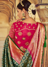 Load image into Gallery viewer, Green &amp; Pink Kanjivaram Silk Saree with Mirror, Khatli &amp; Cut-Dana work