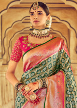 Load image into Gallery viewer, Green &amp; Pink Kanjivaram Silk Saree with Mirror, Khatli &amp; Cut-Dana work