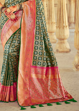 Load image into Gallery viewer, Green &amp; Pink Kanjivaram Silk Saree with Mirror, Khatli &amp; Cut-Dana work