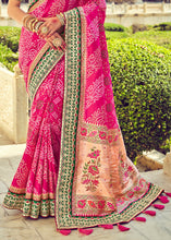 Load image into Gallery viewer, Hot Pink Bandhej Patola Silk Saree with Mirror, Khatli &amp; Cut-Dana work