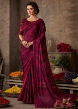Load image into Gallery viewer, Jam Purple Designer Embroidered Silk Saree with Sequence work