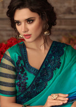Load image into Gallery viewer, Shades Of Blue Designer Embroidered Silk Saree with Sequence work