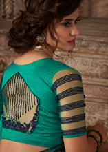 Load image into Gallery viewer, Shades Of Blue Designer Embroidered Silk Saree with Sequence work