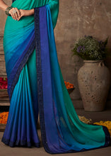Load image into Gallery viewer, Shades Of Blue Designer Embroidered Silk Saree with Sequence work