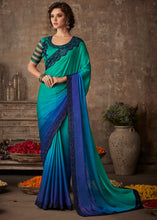 Load image into Gallery viewer, Shades Of Blue Designer Embroidered Silk Saree with Sequence work