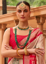 Cargar imagen en el visor de la galería, Beige Brown &amp; Red Printed Patola Silk Saree with Swaroski Work
