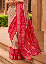 Cargar imagen en el visor de la galería, Beige Brown &amp; Red Printed Patola Silk Saree with Swaroski Work
