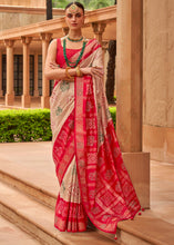 Cargar imagen en el visor de la galería, Beige Brown &amp; Red Printed Patola Silk Saree with Swaroski Work