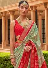 Load image into Gallery viewer, Green &amp; Red Printed Patola Silk Saree with Swaroski Work