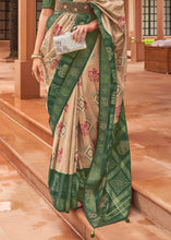 Load image into Gallery viewer, Light Brown &amp; Green Printed Patola Silk Saree with Swaroski Work