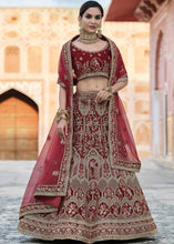 Laden Sie das Bild in den Galerie-Viewer, Maroon Red Velvet Lehenga Choli Having Heavy Embroidery &amp; Hand work: Bridal Edition