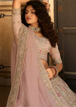 Load image into Gallery viewer, Pastel Peach Pink Organza Lehenga Choli with Zari, Dori, Swarvoski, Thread &amp; Zarkan work