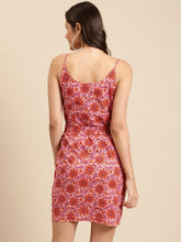 Load image into Gallery viewer, Speghetti Strap printed mini dress with waist tie