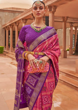 Load image into Gallery viewer, Pink &amp; Purple Printed Patola Silk Saree with Swaroski Work