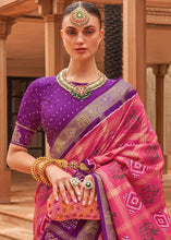 Load image into Gallery viewer, Pink &amp; Purple Printed Patola Silk Saree with Swaroski Work