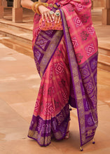 Load image into Gallery viewer, Pink &amp; Purple Printed Patola Silk Saree with Swaroski Work