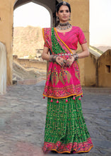 Load image into Gallery viewer, Forest Green Banarasi Silk Saree with Mirror, Diamond &amp; Kachhi work