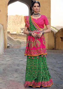 Forest Green Banarasi Silk Saree with Mirror, Diamond & Kachhi work