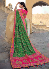 Load image into Gallery viewer, Forest Green Banarasi Silk Saree with Mirror, Diamond &amp; Kachhi work