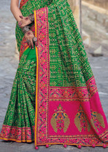 Load image into Gallery viewer, Forest Green Banarasi Silk Saree with Mirror, Diamond &amp; Kachhi work