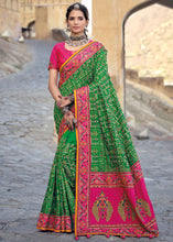 Load image into Gallery viewer, Forest Green Banarasi Silk Saree with Mirror, Diamond &amp; Kachhi work