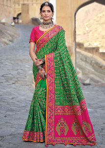 Forest Green Banarasi Silk Saree with Mirror, Diamond & Kachhi work
