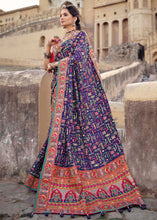 Load image into Gallery viewer, Indigo Purple Banarasi Silk Saree with Mirror, Diamond &amp; Kachhi work