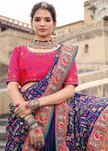 Load image into Gallery viewer, Indigo Purple Banarasi Silk Saree with Mirror, Diamond &amp; Kachhi work