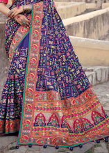 Load image into Gallery viewer, Indigo Purple Banarasi Silk Saree with Mirror, Diamond &amp; Kachhi work