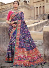 Load image into Gallery viewer, Indigo Purple Banarasi Silk Saree with Mirror, Diamond &amp; Kachhi work