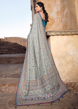 Load image into Gallery viewer, Smoke Grey Banarasi Silk Saree with Mirror, Diamond &amp; Kachhi work