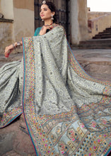 Load image into Gallery viewer, Smoke Grey Banarasi Silk Saree with Mirror, Diamond &amp; Kachhi work