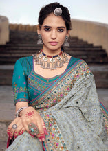 Load image into Gallery viewer, Smoke Grey Banarasi Silk Saree with Mirror, Diamond &amp; Kachhi work