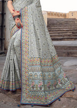Load image into Gallery viewer, Smoke Grey Banarasi Silk Saree with Mirror, Diamond &amp; Kachhi work