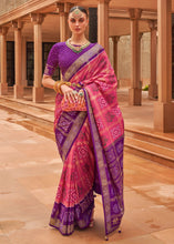 Load image into Gallery viewer, Pink &amp; Purple Printed Patola Silk Saree with Swaroski Work