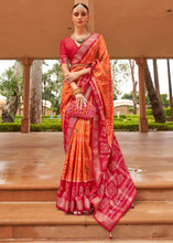 Load image into Gallery viewer, Tangerine Orange Printed Patola Silk Saree with Swaroski Work