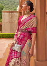 Load image into Gallery viewer, Light Brown &amp; Pink Printed Patola Silk Saree with Swaroski Work