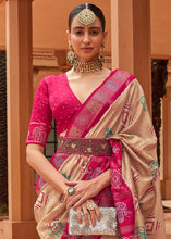 Load image into Gallery viewer, Light Brown &amp; Pink Printed Patola Silk Saree with Swaroski Work