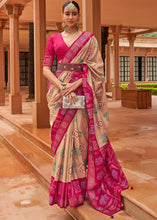 Load image into Gallery viewer, Light Brown &amp; Pink Printed Patola Silk Saree with Swaroski Work