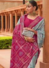 Load image into Gallery viewer, Blue &amp; Pink Printed Patola Silk Saree with Swaroski Work