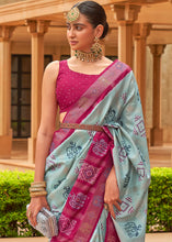 Load image into Gallery viewer, Blue &amp; Pink Printed Patola Silk Saree with Swaroski Work