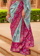 Load image into Gallery viewer, Blue &amp; Pink Printed Patola Silk Saree with Swaroski Work