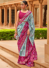 Load image into Gallery viewer, Blue &amp; Pink Printed Patola Silk Saree with Swaroski Work