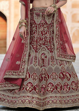 Laden Sie das Bild in den Galerie-Viewer, Maroon Red Velvet Lehenga Choli Having Heavy Embroidery &amp; Hand work: Bridal Edition