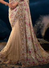Load image into Gallery viewer, Beige Brown Designer Net Saree with Moti,Zari work &amp; Imported Fabric Sequence Pallu