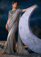 Cargar imagen en el visor de la galería, Iron Grey Designer Imported Fabric Saree with Cut Dana ,Moti, Zarkan &amp; Crystal work