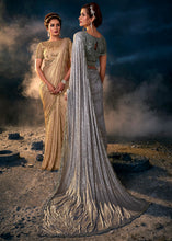 Cargar imagen en el visor de la galería, Iron Grey Designer Imported Fabric Saree with Cut Dana ,Moti, Zarkan &amp; Crystal work