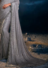 Cargar imagen en el visor de la galería, Iron Grey Designer Imported Fabric Saree with Cut Dana ,Moti, Zarkan &amp; Crystal work