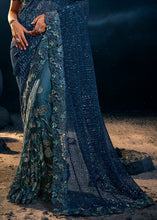 Load image into Gallery viewer, Turkish Blue Designer Net Saree with Thread,Sequence,Moti,Zarkan work &amp; Imported Fabric Sequence Pallu