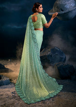 Load image into Gallery viewer, Sea Green Designer Imported Fabric Sequence Saree with Mirror, Zari, Diamond &amp; Sequence Flower Applique work